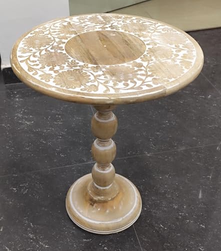 Lightnpro Handcrafted Wooden Pedestal Accent Table