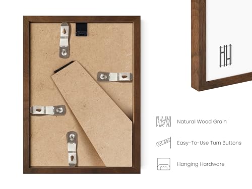 Walnut Oak Wood Gallery Wall Tabletop Frames Made with Real American Oak and Shatter (11 Count)