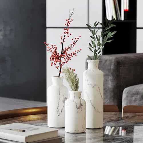 White Marble Look Vases Home Decor (3 Count)