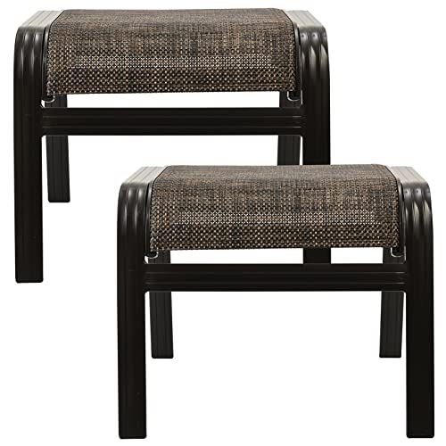 Outdoor Patio Foot Rest Ottoman Seat Textilene Portable Metal Footstool Portable Patio Chairs 2 Set Brown (2 Count)