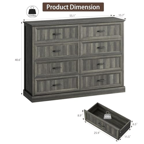 Farmhouse 8 Drawer Dresser for Bedroom