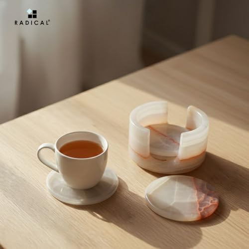 Round Marble Coasters Set of 6 with Holder