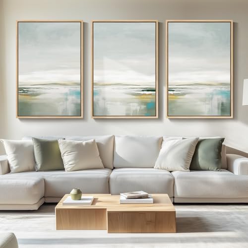 Large Framed Green Abstract Wall Art for Living Room (3 Count)