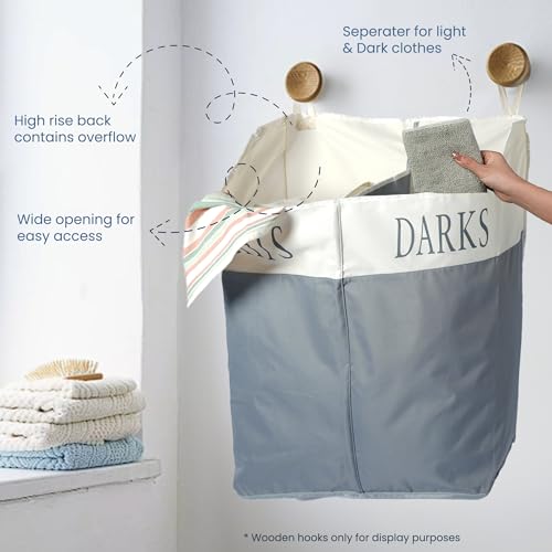 TFLC X Large Two Compartments Hanging Laundry Hamper with Hooks
