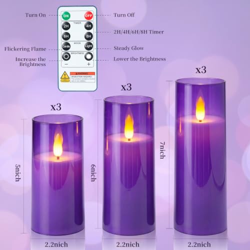 Purple Flameless LED Pillar Candles (9 Count)