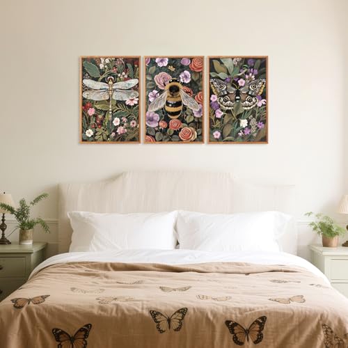 Moody Boho Flowers Insect Framed Wall Art (3 Count)