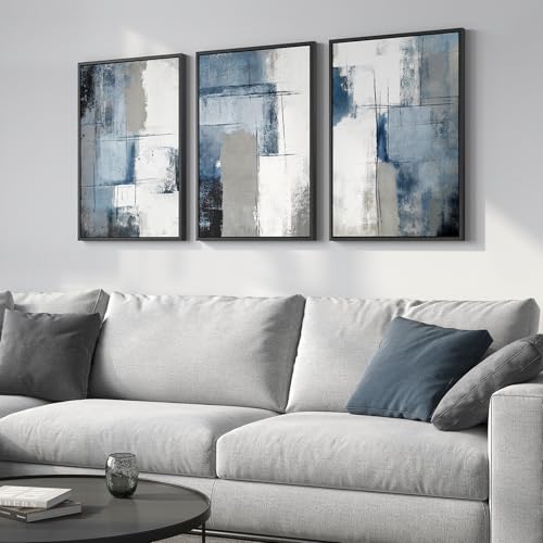 Framed Blue and Gray Abstract Modern Wall Art (3 Count)