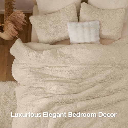 Beige Fluffy Comforter Set Twin
