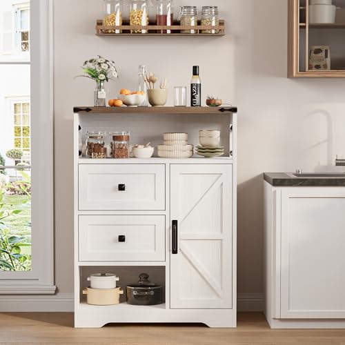 Farmhouse Buffet Sideboard Cabinet with 2 Drawers and Open Shelf