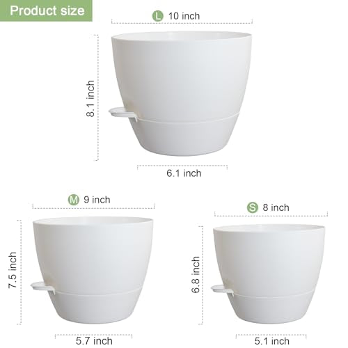 10/9/8 inch Self Watering Pots for Indoor Outdoor Plants, Set of 3 (3 Count)