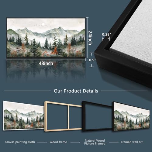 Large Black Framed Wall Decor For Living Room Canvas Wall Art For Office Wall Decorations For Bedroom Forest Mountain Landscape Painting Modern Pictures Artwork Home Decor 24x48 In