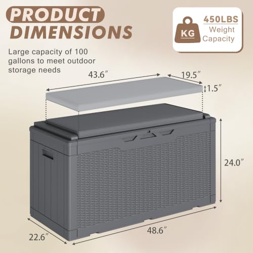 100 Gallon Deck Box Waterproof Outdoor Storage Box with Cushion