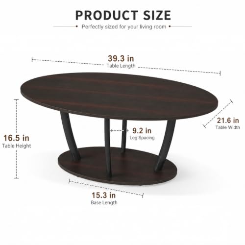 Oval Coffee Table with Shelf for Living Room