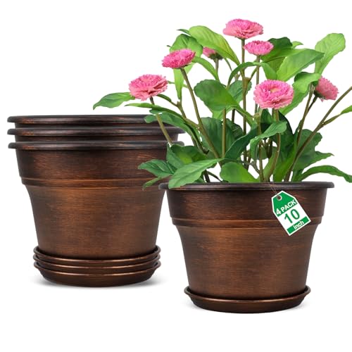 10 Inch Planters Plant Pots Indoor Outdoor (4 Count)