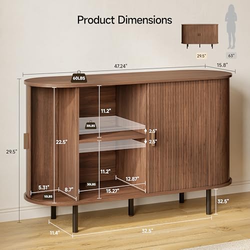 48" Fluted Buffet Sideboard Cabinet with Sliding Door
