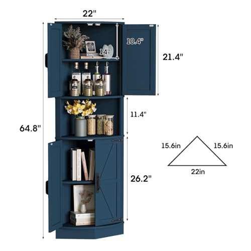 64.8" Tall Farmhouse Corner Cabinet with 4 Doors and 5 Storage Shelves
