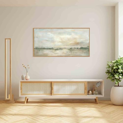 Large Abstract Green Gray Pastel Framed Canvas Wall Art