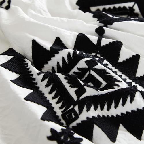 Embroidery Queen Comforter Set 7 Pieces White Western Bed in a Bag