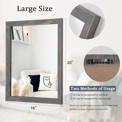 Wooden Mirror Rectangle Rustic Mirrors for Wall Decorative for Bedroom Bathroom Living Room Entryway Hanging Home Decor 20"x16"