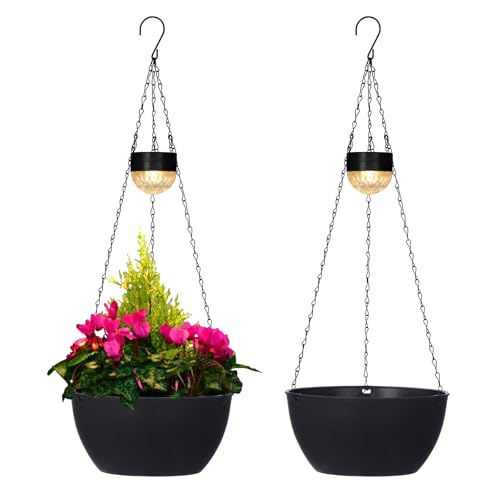 2 Packs Solar Hanging Basket Planters for Plants Outdoor