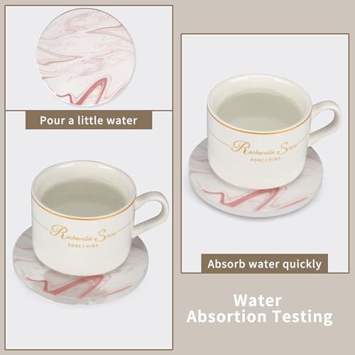 Cute Pink Marble Coasters for Desk Coffee Bar Table Kitchen Decor Set of 6 (6 Count)