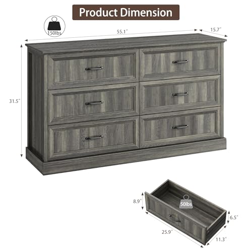 Farmhouse 6 Drawer Dresser for Bedroom
