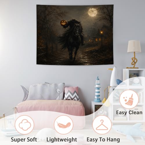 Whimsical Goth Halloween Headless Horseman Wall Tapestry 50x60 In