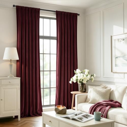 Ruby Red Blackout Velvet Curtains Drapes 84 Inch Long 52"x84" (2 Count)