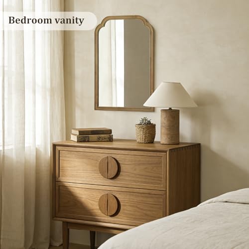 Wood Frame Wall Mirror Rounded Corner Arch Rectangle Mirror for Entryway