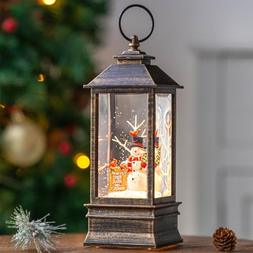 10'' Frosty's Tree Farm Snowman Musical Lighted Snow Globe Water Lantern with Swirling Glitter Decoration for Christmas Home