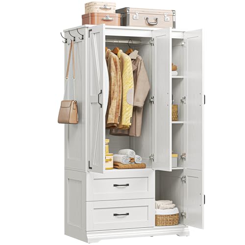 Armoire Wardrobe Closet 71" with 4 Doors & 2 Drawers