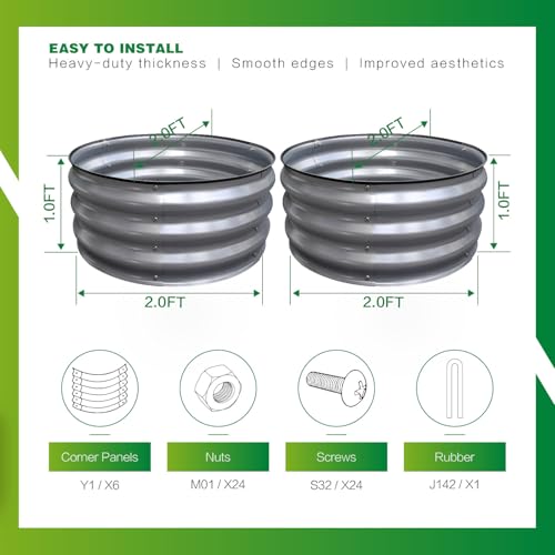 GARDMAX 2 Pack 2x2x1FT Galvanized Round Raised Garden Bed Kit