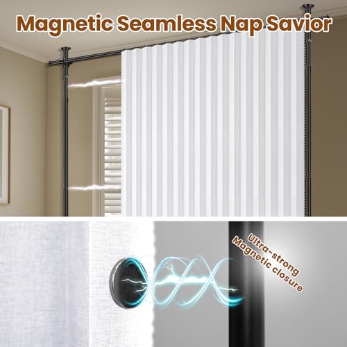 100% Blackout Room Divider Curtains Sets White 2 Panels W100 x L84in No Drill Curtain Rods (2 Count)