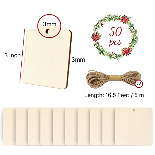 50 Pcs Square Wooden Tags (50 Count)