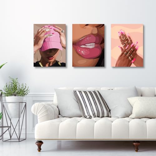 Wrapped Canvas Fashion Pink Black Girl Wall Art Set of 3 (3 Count)