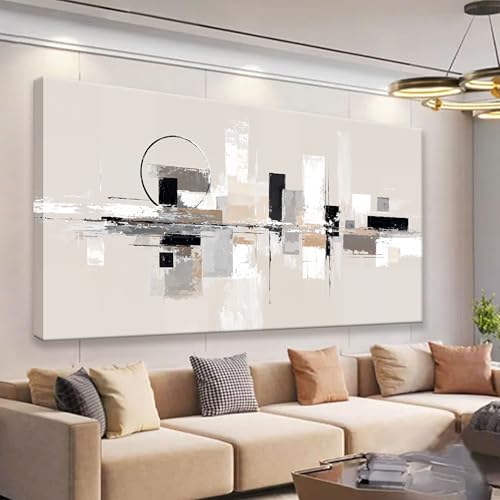 Large Abstract Black and White Wall Art For Living Room Prints 29" × 58"