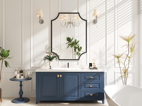 30"x40" Sleek Black Metal Scalloped Decorative Wall Mirror