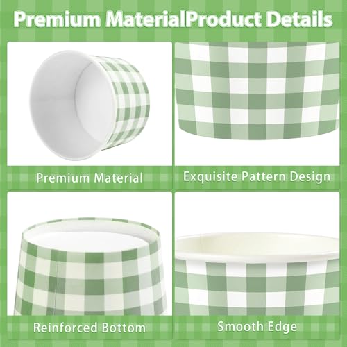 Greencian 120Pcs 12oz Gingham Ice Cream Cups for Hot or Cold Food