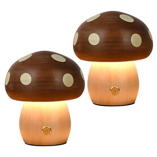 2Pack Wood Small Mushroom Table Lamp (2 Count)