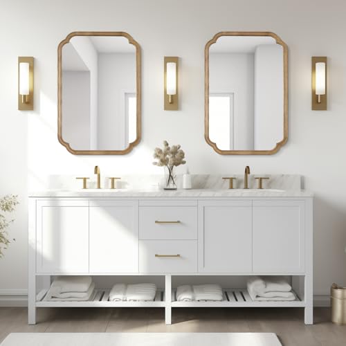 24" x 36" Rounded Corner Arch Wall Mirror with Wood Frame for Entryway