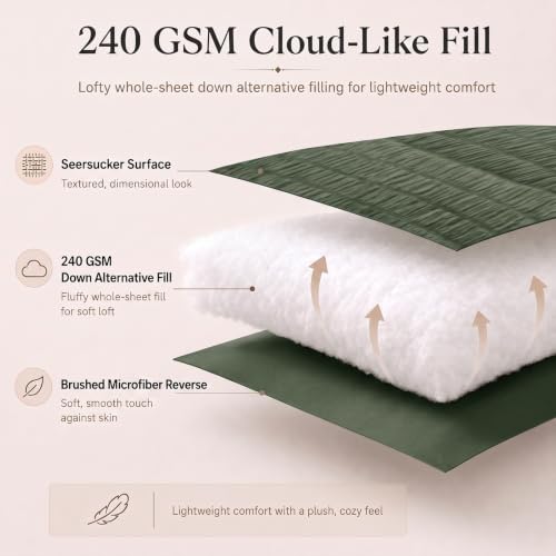Full Size Comforter Set 7 Pieces Dark Green Seersucker Bed in a Bag
