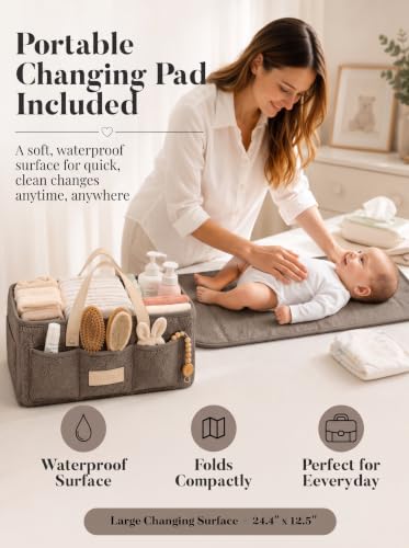 Baby Diaper Caddy Organizer with Waterproof Changing Pad