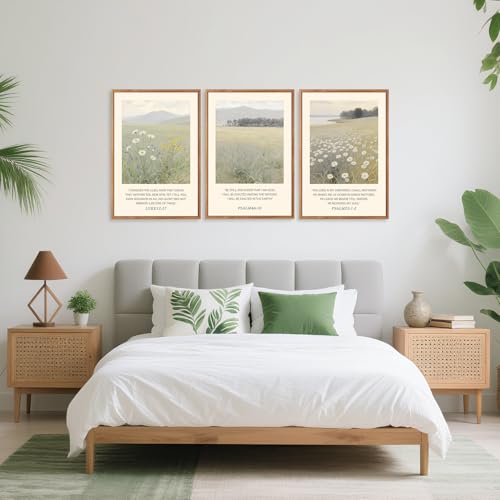 3 Pcs Wildflower Meadow Scripture Framed Wall Art 16x24 Inch