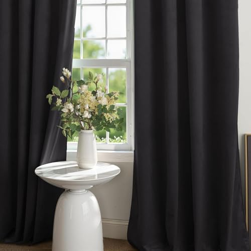 Set of 2 Velvet Thermal Blackout Curtain Panel Drapes Grommet Draperies Eyelet 52Wx63L inch Black (2 Count)