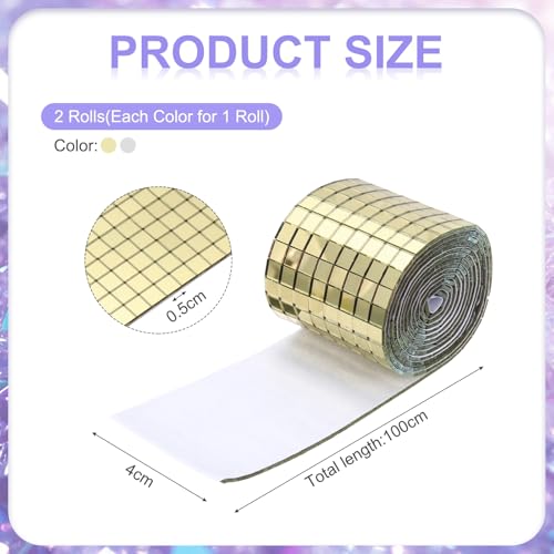 Self Adhesive Glass Mirror Mosaic Tiles 3200 Pcs 5 x 5 mm Disco Tiles for Craft Decoration Glass Mirror Disco Ball 2 Rolls (2 Count)