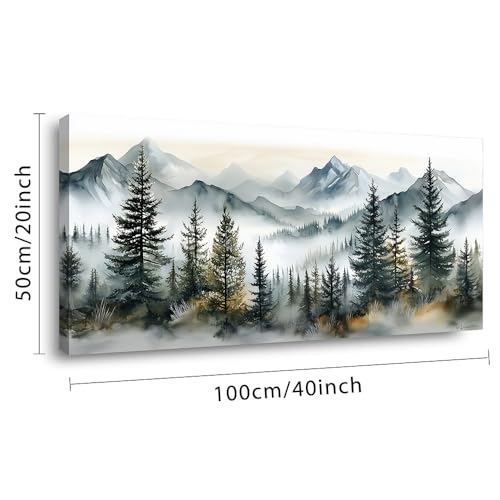 Watercolor Forest Wall Art for Living Room Modern Mountain Canvas Painting Prints Foggy Woods Bedroom Landscape Office Wall Art Decor