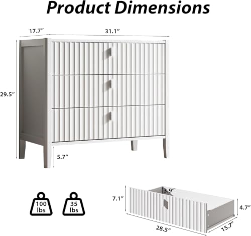 3 Drawer Nightstand Set of 2
