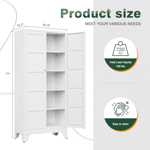 71" H Metal Storage Cabinet with 2 Doors and 4 Shelves