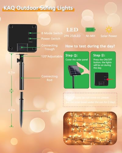 Solar String Lights Outdoor 2Pack 500LED 180FT Waterproof Warm White (210 Foot)