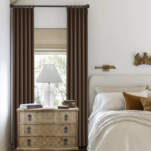 Brown Blackout Pinch Pleated 72 Inch Wide Curtains for Sliding Door (2 Count)
